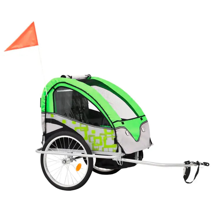 2-in-1 Kids' Bicycle Trailer & Stroller Green and Grey